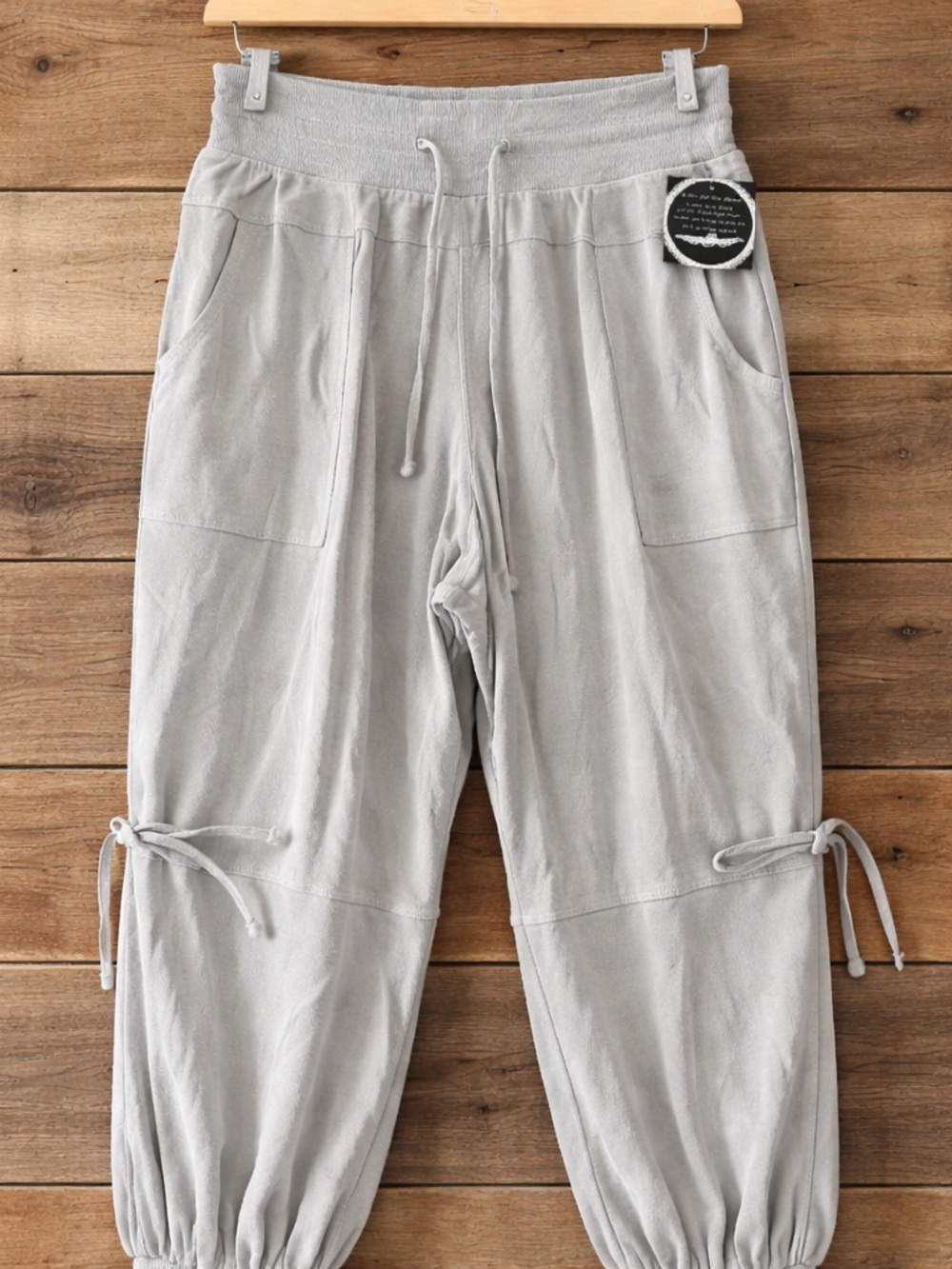 FP Movement by Free People Light Gray Drawstring Joggers with Ankle Ties